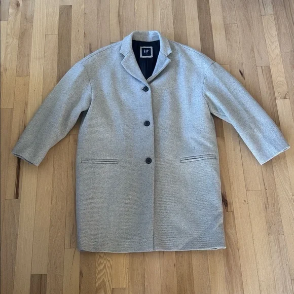 GAP NEW Drop Shoulder Gray and White Wool Blend Coat M - Picture 5 of 11